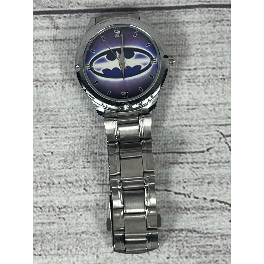 Vintage Batman Logo Quartz Watch Silver Tone Band DC Comics Style For‎ Parts